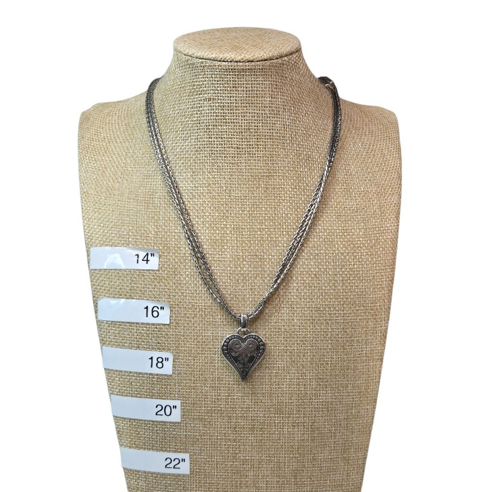 Retirwd Brighton Necklace Ophelia Heart Pendant Triple Silvertone Braided Chain